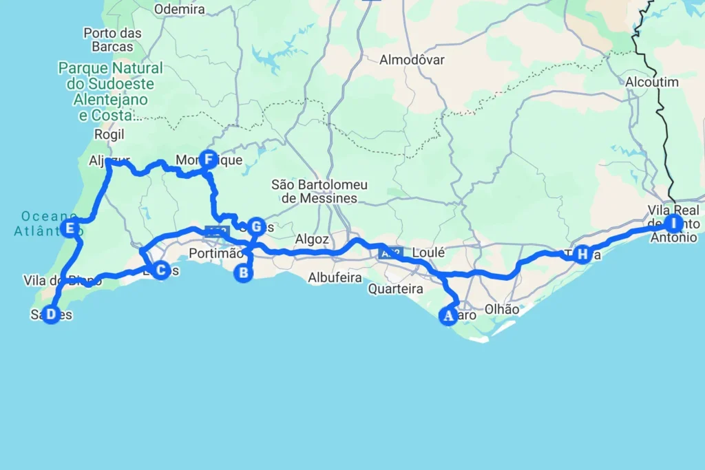 Algarve rondreis in 2 weken_ kaart